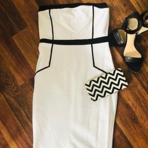 NWT Strapless White Dress w/ Black Piping